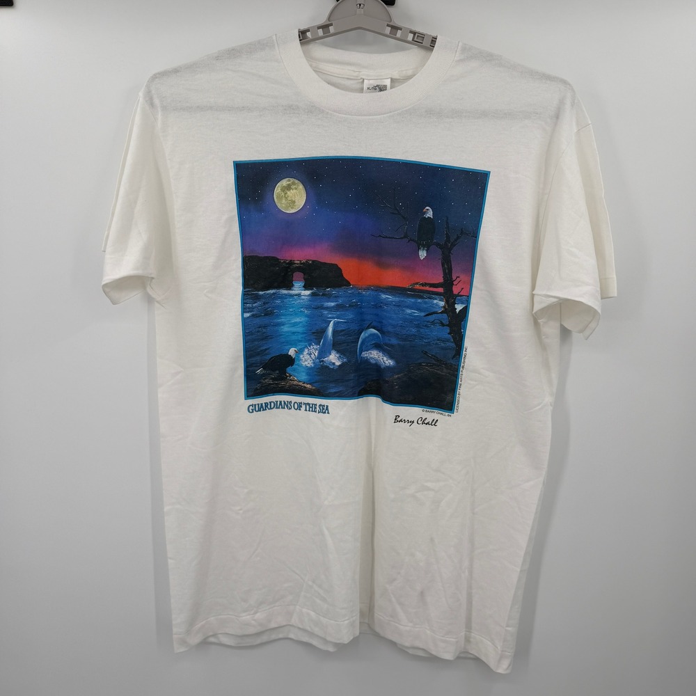 Vintage 1994 Barry Chall Guardians of the Sea T-Shirt XL White Single Stitch 90s